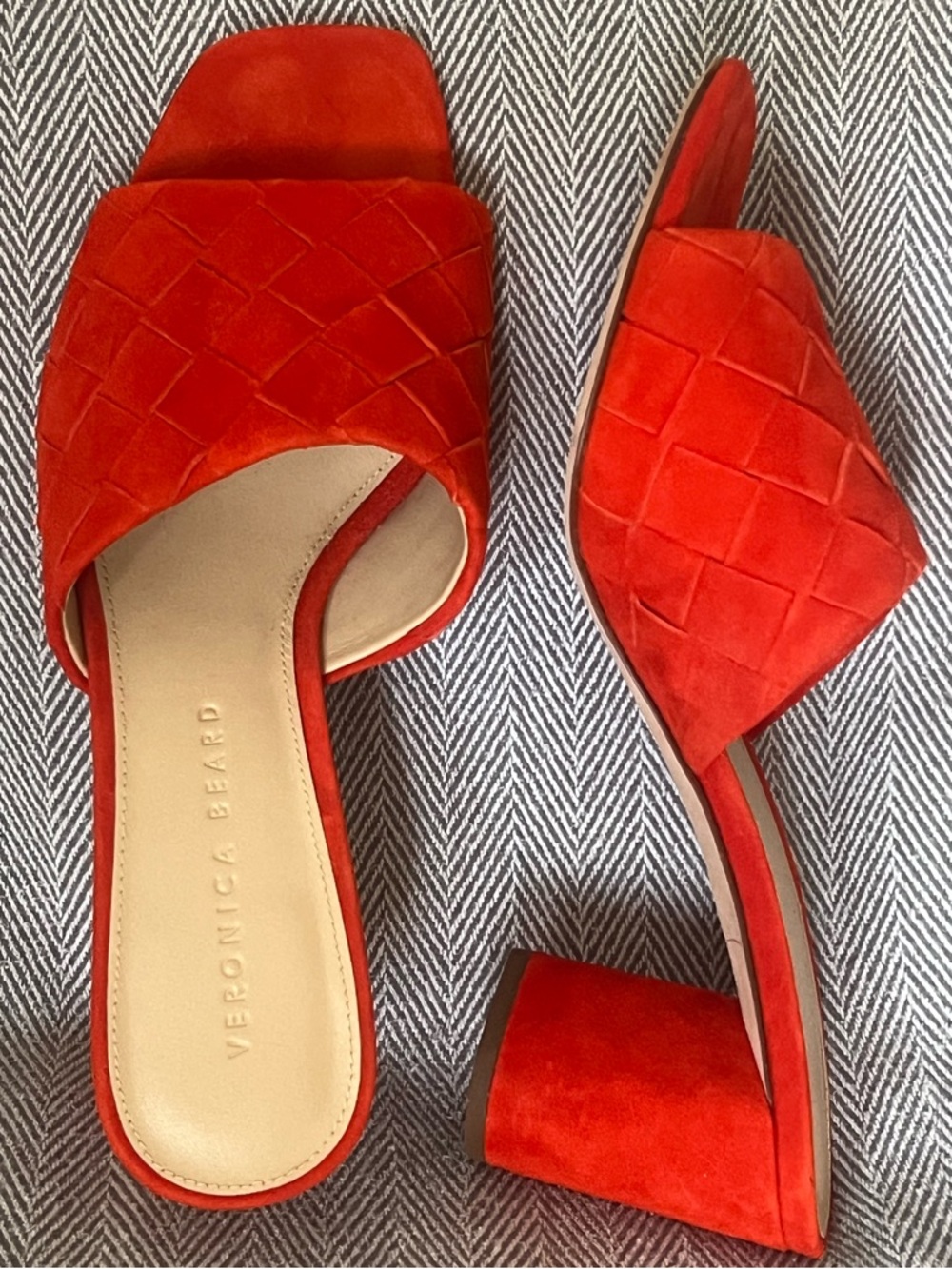 VERONICA BEARD’Kiele’Woven Suede Slide High-Heel Sandals In Coral~Size:7.5~
